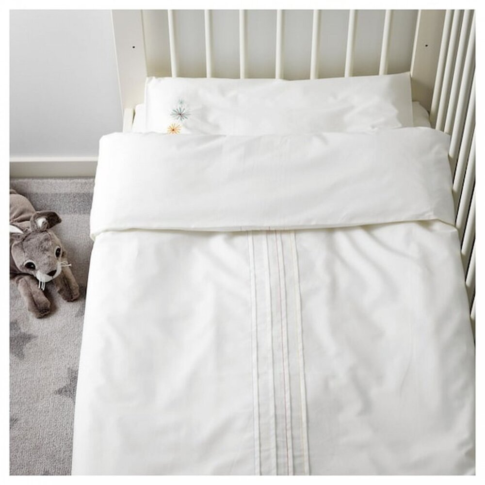 IKEA Tillgiven CRIB Duvet + Cover + Pillows SET White w Flower Starburst